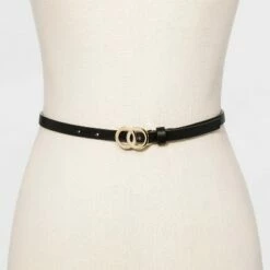 Discount 👍 Women's 2pk Double O Ring Buckle Belt - A New Day™ Black/Snake 🔥