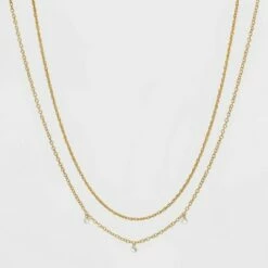 Top 10 🧨 14K Gold Plated Pierced Cubic Zirconia Duo Necklace - A New Day™ 🤩 -A New Day Sales 2022 unnamed file 2866