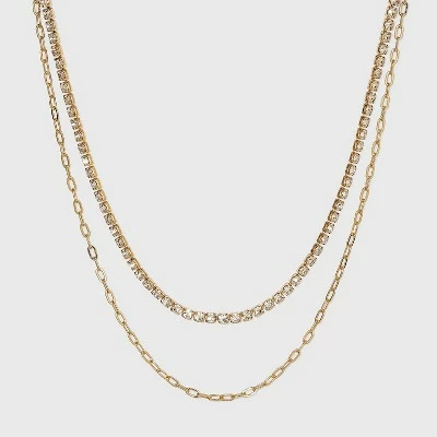 Best Pirce 🛒 Two Row Rhinestone Chain Necklace - A New Day™ Gold 🔔 5 Best Pirce 🛒 Two Row Rhinestone Chain Necklace - A New Day™ Gold 🔔 - Image 3
