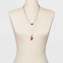 New 🔥 Multi Resin Beads Multi Strand Necklace Set 3pc - A New Day™ Gold 🧨