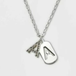 Budget 🔔 Crystal Sterling Plated Initial Tag Cut Out Pendant Necklace - A New Day™ Metallic Silver ⭐ -A New Day Sales 2022 unnamed file 2950