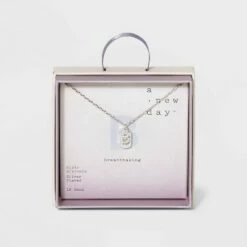 Budget 🔔 Crystal Sterling Plated Initial Tag Cut Out Pendant Necklace - A New Day™ Metallic Silver ⭐ -A New Day Sales 2022 unnamed file 2952