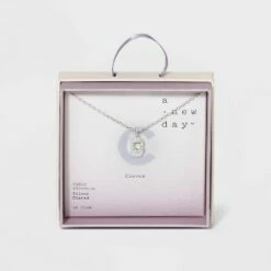 Budget 🔔 Crystal Sterling Plated Initial Tag Cut Out Pendant Necklace - A New Day™ Metallic Silver ⭐ -A New Day Sales 2022 unnamed file 2953