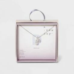 Budget 🔔 Crystal Sterling Plated Initial Tag Cut Out Pendant Necklace - A New Day™ Metallic Silver ⭐ -A New Day Sales 2022 unnamed file 2954
