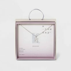 Budget 🔔 Crystal Sterling Plated Initial Tag Cut Out Pendant Necklace - A New Day™ Metallic Silver ⭐ -A New Day Sales 2022 unnamed file 2961