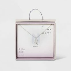 Budget 🔔 Crystal Sterling Plated Initial Tag Cut Out Pendant Necklace - A New Day™ Metallic Silver ⭐ -A New Day Sales 2022 unnamed file 2964