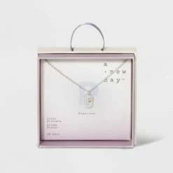 Budget 🔔 Crystal Sterling Plated Initial Tag Cut Out Pendant Necklace - A New Day™ Metallic Silver ⭐ -A New Day Sales 2022 unnamed file 2966