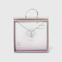 Budget 🔔 Crystal Sterling Plated Initial Tag Cut Out Pendant Necklace - A New Day™ Metallic Silver ⭐ -A New Day Sales 2022 unnamed file 2967