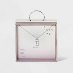 Budget 🔔 Crystal Sterling Plated Initial Tag Cut Out Pendant Necklace - A New Day™ Metallic Silver ⭐ -A New Day Sales 2022 unnamed file 2970