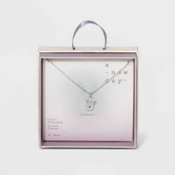 Budget 🔔 Crystal Sterling Plated Initial Tag Cut Out Pendant Necklace - A New Day™ Metallic Silver ⭐ -A New Day Sales 2022 unnamed file 2972