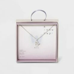 Budget 🔔 Crystal Sterling Plated Initial Tag Cut Out Pendant Necklace - A New Day™ Metallic Silver ⭐ -A New Day Sales 2022 unnamed file 2973