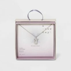 Budget 🔔 Crystal Sterling Plated Initial Tag Cut Out Pendant Necklace - A New Day™ Metallic Silver ⭐ -A New Day Sales 2022 unnamed file 2974