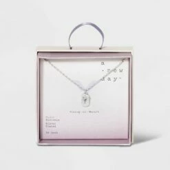 Budget 🔔 Crystal Sterling Plated Initial Tag Cut Out Pendant Necklace - A New Day™ Metallic Silver ⭐ -A New Day Sales 2022 unnamed file 2975