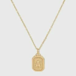 New 🎉 Silver Plated Initial Tag Pendant Necklace - A New Day™ Gold 👍