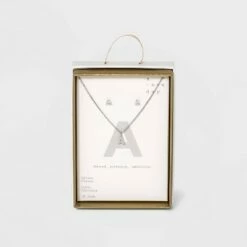 Top 10 🔔 Silver Plated Cubic Zirconia Initial Chain Pendant Necklace and Earring Set - A New Day™ 🎁 -A New Day Sales 2022 unnamed file 3043