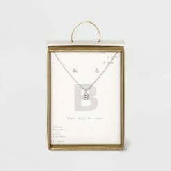 Top 10 🔔 Silver Plated Cubic Zirconia Initial Chain Pendant Necklace and Earring Set - A New Day™ 🎁 -A New Day Sales 2022 unnamed file 3044
