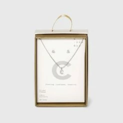 Top 10 🔔 Silver Plated Cubic Zirconia Initial Chain Pendant Necklace and Earring Set - A New Day™ 🎁 -A New Day Sales 2022 unnamed file 3045
