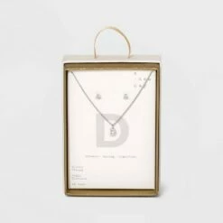 Top 10 🔔 Silver Plated Cubic Zirconia Initial Chain Pendant Necklace and Earring Set - A New Day™ 🎁 -A New Day Sales 2022 unnamed file 3046