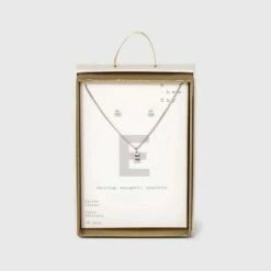 Top 10 🔔 Silver Plated Cubic Zirconia Initial Chain Pendant Necklace and Earring Set - A New Day™ 🎁 -A New Day Sales 2022 unnamed file 3047