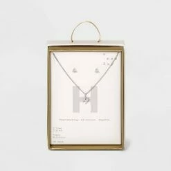 Top 10 🔔 Silver Plated Cubic Zirconia Initial Chain Pendant Necklace and Earring Set - A New Day™ 🎁 -A New Day Sales 2022 unnamed file 3050