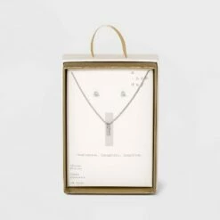 Top 10 🔔 Silver Plated Cubic Zirconia Initial Chain Pendant Necklace and Earring Set - A New Day™ 🎁 -A New Day Sales 2022 unnamed file 3051