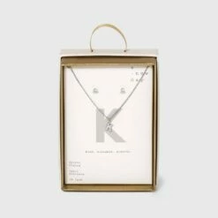 Top 10 🔔 Silver Plated Cubic Zirconia Initial Chain Pendant Necklace and Earring Set - A New Day™ 🎁 -A New Day Sales 2022 unnamed file 3053