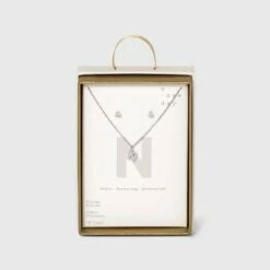 Top 10 🔔 Silver Plated Cubic Zirconia Initial Chain Pendant Necklace and Earring Set - A New Day™ 🎁 -A New Day Sales 2022 unnamed file 3056