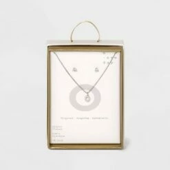Top 10 🔔 Silver Plated Cubic Zirconia Initial Chain Pendant Necklace and Earring Set - A New Day™ 🎁 -A New Day Sales 2022 unnamed file 3057