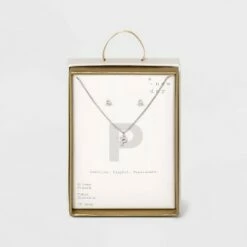 Top 10 🔔 Silver Plated Cubic Zirconia Initial Chain Pendant Necklace and Earring Set - A New Day™ 🎁 -A New Day Sales 2022 unnamed file 3058