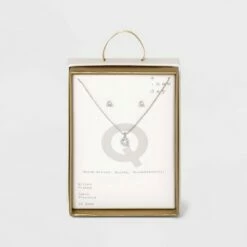 Top 10 🔔 Silver Plated Cubic Zirconia Initial Chain Pendant Necklace and Earring Set - A New Day™ 🎁 -A New Day Sales 2022 unnamed file 3059