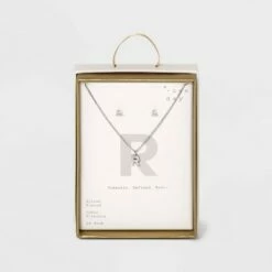Top 10 🔔 Silver Plated Cubic Zirconia Initial Chain Pendant Necklace and Earring Set - A New Day™ 🎁 -A New Day Sales 2022 unnamed file 3060
