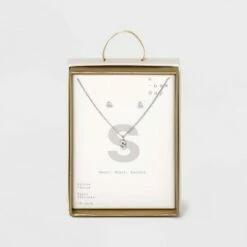 Top 10 🔔 Silver Plated Cubic Zirconia Initial Chain Pendant Necklace and Earring Set - A New Day™ 🎁 -A New Day Sales 2022 unnamed file 3061