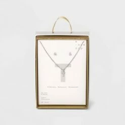 Top 10 🔔 Silver Plated Cubic Zirconia Initial Chain Pendant Necklace and Earring Set - A New Day™ 🎁 -A New Day Sales 2022 unnamed file 3062