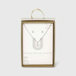 Top 10 🔔 Silver Plated Cubic Zirconia Initial Chain Pendant Necklace and Earring Set - A New Day™ 🎁 -A New Day Sales 2022 unnamed file 3063