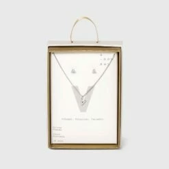 Top 10 🔔 Silver Plated Cubic Zirconia Initial Chain Pendant Necklace and Earring Set - A New Day™ 🎁 -A New Day Sales 2022 unnamed file 3064