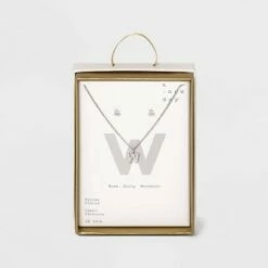 Top 10 🔔 Silver Plated Cubic Zirconia Initial Chain Pendant Necklace and Earring Set - A New Day™ 🎁 -A New Day Sales 2022 unnamed file 3065
