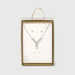 Top 10 🔔 Silver Plated Cubic Zirconia Initial Chain Pendant Necklace and Earring Set - A New Day™ 🎁 -A New Day Sales 2022 unnamed file 3067