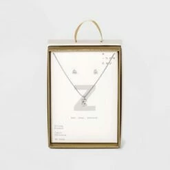 Top 10 🔔 Silver Plated Cubic Zirconia Initial Chain Pendant Necklace and Earring Set - A New Day™ 🎁 -A New Day Sales 2022 unnamed file 3068