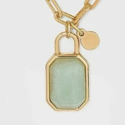 Buy 🥰 Silver Plated Gold Dipped Paperclip Chain and Semi-Precious Stone 18" Pendant Necklace - A New Day™ Rose Quartz ⌛ -A New Day Sales 2022 unnamed file 3089