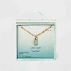 Buy 🥰 Silver Plated Gold Dipped Paperclip Chain and Semi-Precious Stone 18" Pendant Necklace - A New Day™ Rose Quartz ⌛ -A New Day Sales 2022 unnamed file 3090