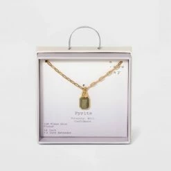 Buy 🥰 Silver Plated Gold Dipped Paperclip Chain and Semi-Precious Stone 18" Pendant Necklace - A New Day™ Rose Quartz ⌛ -A New Day Sales 2022 unnamed file 3091