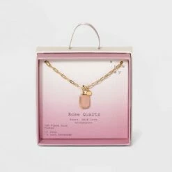 Buy 🥰 Silver Plated Gold Dipped Paperclip Chain and Semi-Precious Stone 18" Pendant Necklace - A New Day™ Rose Quartz ⌛ -A New Day Sales 2022 unnamed file 3093