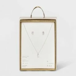 Outlet 😍 Sterling Silver Rectangle Cubic Zirconia Pendant Necklace Earring Set - A New Day™ Metallic Silver 👏 -A New Day Sales 2022 unnamed file 3096