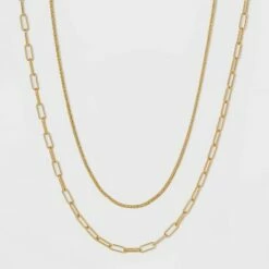 Outlet 🧨 Silver Plated Gold Dipped Link Chain Duo Necklace - A New Day™ Worn Gold 🛒