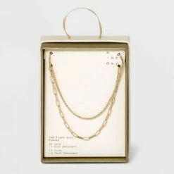 Outlet 🧨 Silver Plated Gold Dipped Link Chain Duo Necklace - A New Day™ Worn Gold 🛒 -A New Day Sales 2022 unnamed file 3101