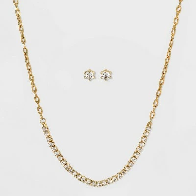 Coupon ๐งจ Silver Plated Gold Dipped Rhinestone Chain Necklace and Earring Set - A New Day™ Gold ๐ 3 Coupon ๐งจ Silver Plated Gold Dipped Rhinestone Chain Necklace and Earring Set - A New Day™ Gold ๐