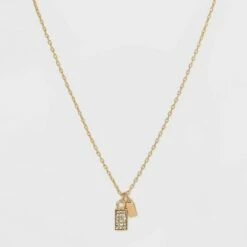 Buy 😍 Stone and Square Charm Pendant Necklace - A New Day™ Gold 👏 -A New Day Sales 2022 unnamed file 3130