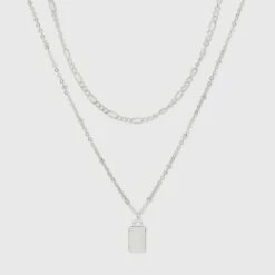 Hot Sale 🤩 Rectangle Charm Layered Chain Pendant Necklace - A New Day™ Silver 😉 -A New Day Sales 2022 unnamed file 3139