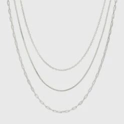 Best Pirce 🔔 Plated Cable Box and Paperclip Chain Necklace Set 3pc - A New Day™ Silver 🎉 -A New Day Sales 2022 unnamed file 3148