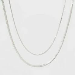 Flash Sale ⌛ Plated Herringbone and Box Chain Necklace Set 2pc - A New Day™ Silver ✨ -A New Day Sales 2022 unnamed file 3151